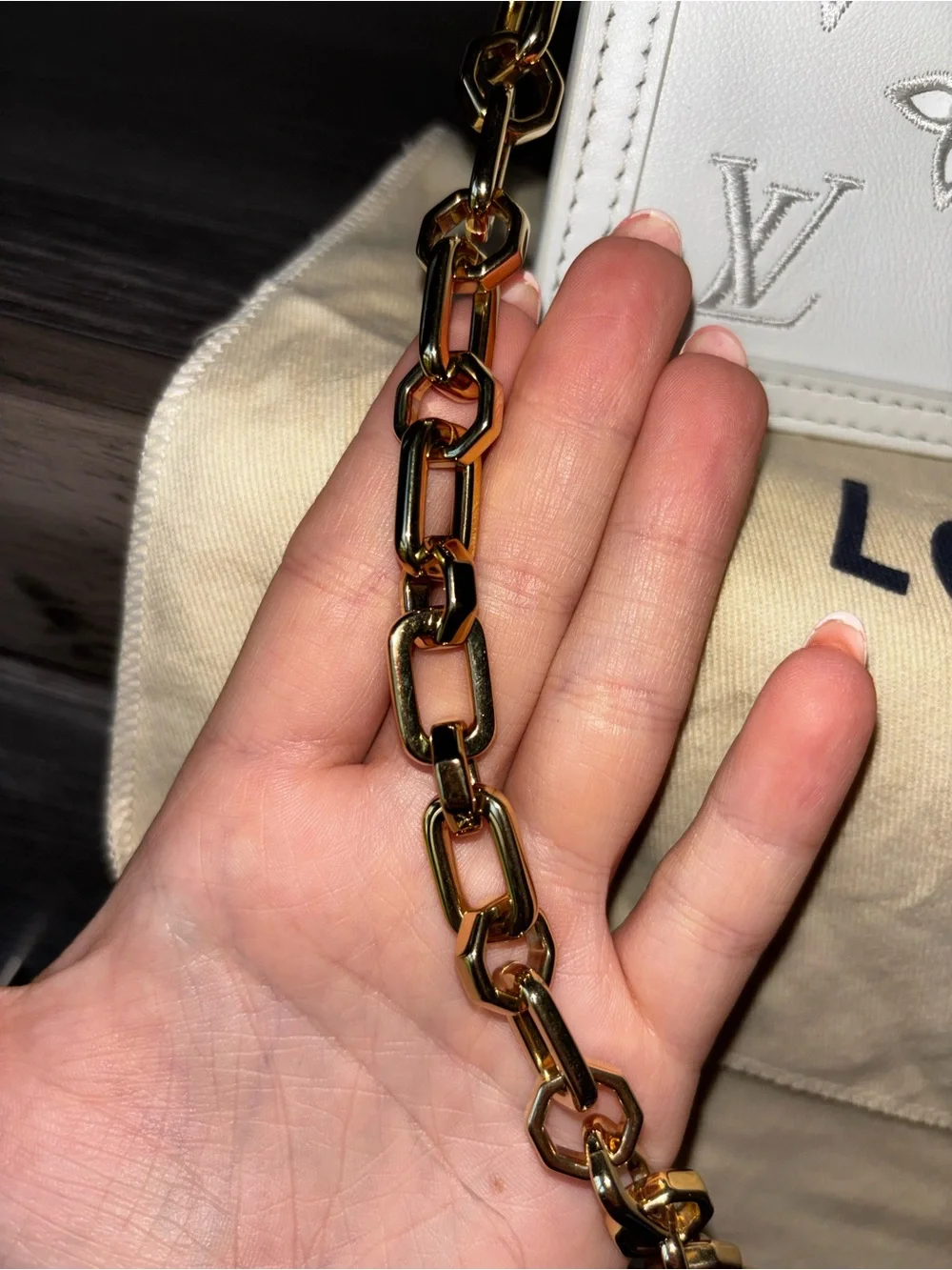 Louis Vuitton White Embossed Monogram Chain Crossbody Bag